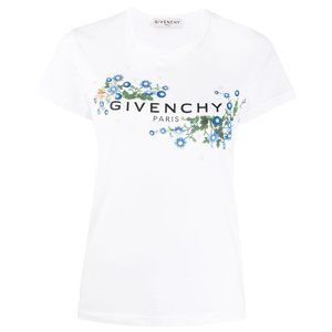 NEW Givenchy White Floral Logo Crewneck Cotton T-Shirt